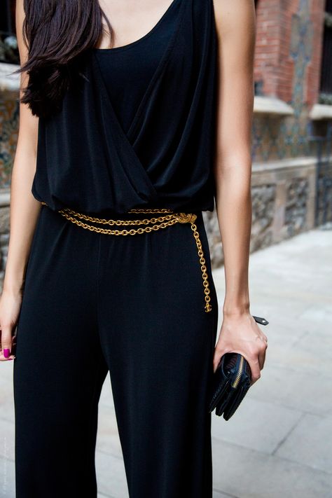 Black and Gold for the holidays Black And Gold Outfit Ideas, Gold And Black Outfit, Black Gold Outfit, Black And Gold Outfit, Sequin Belt, Gold Jumpsuit, Chanel Belt, Black Gold Jewelry, Versace Gold