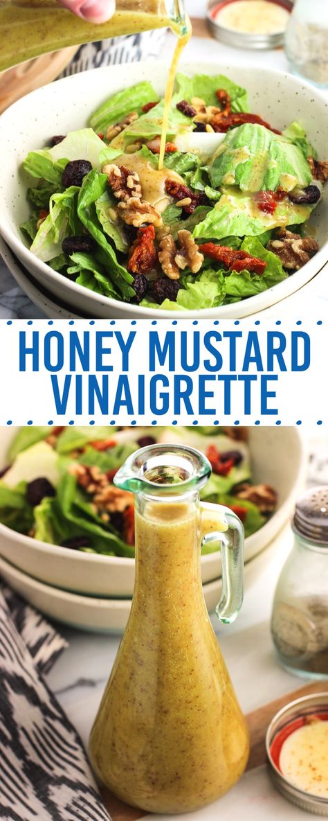 Easy honey mustard vinaigrette is made with kitchen staples and horseradish for a kick. Ditch store-bought salad dressing with this customizable recipe! Vinegrette Salad Dressing, Vinegrette Recipe, Easy Honey Mustard, Salad With Balsamic Dressing, Bbq Salads, Mustard Vinaigrette, 2023 Recipes, Honey Mustard Vinaigrette, Super Salads