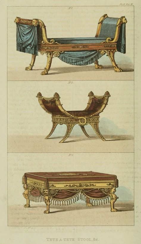 EKDuncan - My Fanciful Muse: Regency Furniture 1823-1828: Ackermann's Repository Series 3 Greek Furniture, Historical Furniture, Regency Interior, Egyptian Furniture, Antique Room, Furniture Sketch, Drawing Furniture, Empire Furniture, Furniture Design Sketches