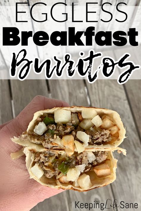 These delicious breakfast burritos without eggs are easy to prepare ahead of time, keep in the freezer, and heat up when you have those busy mornings. Breakfast Burritos No Egg, Eggless Breakfast Burritos, Breakfast Burrito No Egg, Premade Breakfast, Homemade Breakfast Burritos, Pregnancy Freezer Meals, Breakfast Ideas Without Eggs, Healthy Breakfast Wraps, Freezer Breakfast Meals