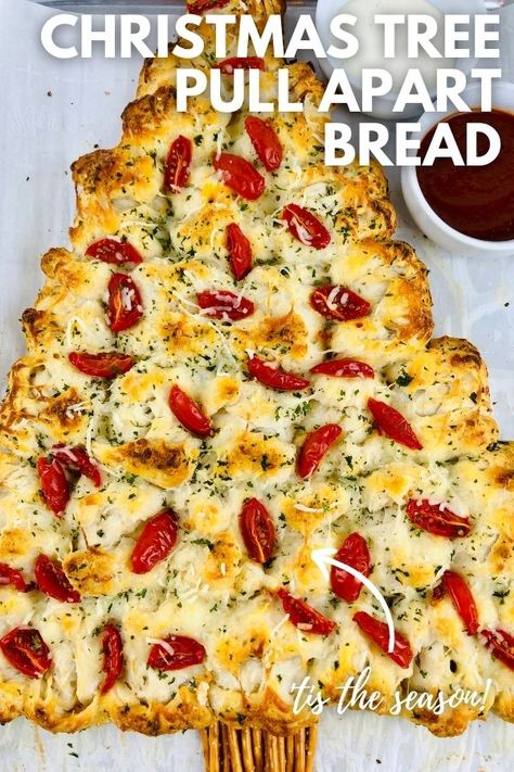 Tree Pull Apart Bread, Appetizers Board, Christmas Tree Pull Apart Bread, Christmas Tree Bread, Cheesy Garlic Bread Recipe, Italian Christmas Recipes, Christmas Tree Food, Easy Salsa Recipe, Christmas Bread