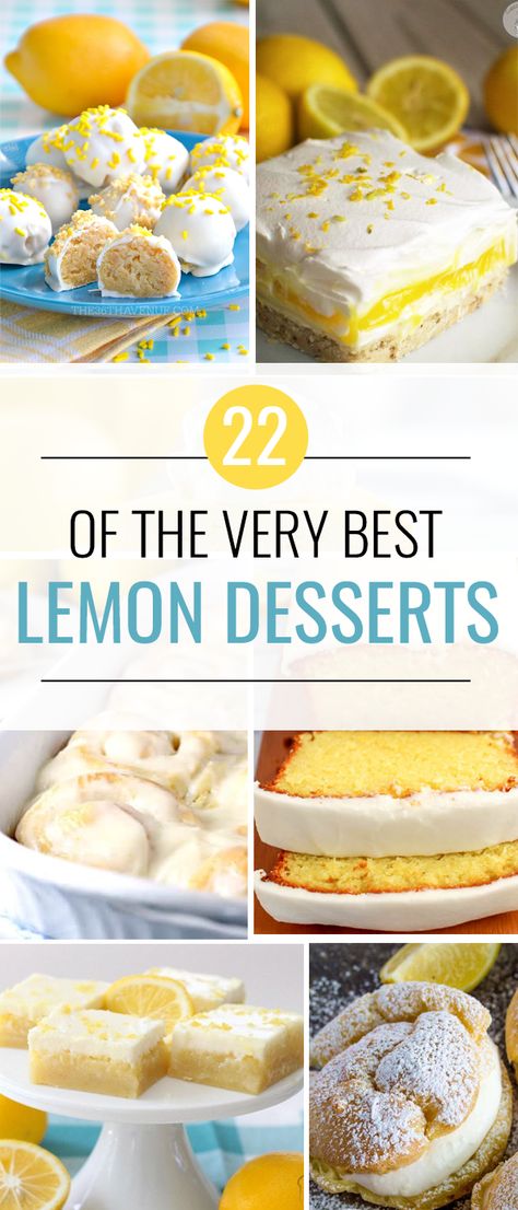 Lemon Desserts are so good! I love the combo of sweet and tangy. Yum! #lemondesserts #lemon #lemonbars #food #recipes #baking #desserts #yummy #yummyfood Best Lemon Desserts, Recipes Baking Desserts, Delicious Lemon Desserts, Lemon Lush Dessert, Lemon Macaroons, Lemon Treats, Lemon Cheesecake Bars, Yummy Sugar Cookies, Lemon Sugar Cookies