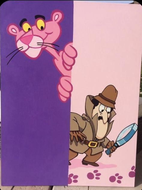 Pink Panther Painting Canvas, Pink Panther Pop Art, One Piece Painting Canvases, Pink Panther Painting, Panther Painting, Inspector Clouseau, Pink Panther Cartoon, Disney Canvas Art, The Pink Panther