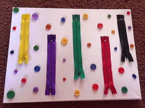 Fine Motor skills with buttons and zips. Zipping Activities Fine Motor, Sen Classroom, Preschool Memory Book, Finger Gym, Living Skills, Eid Cards, English Worksheets For Kids, English Worksheets, Diy Creative Crafts