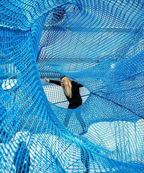 numen/for use constructs adult playground of woven blue tunnels in london car park Contemporary Installation, Adult Playground, Blue Zone, Playground Design, Installation Design, Outdoor Playground, Anya Hindmarch, Design Milk, Car Park