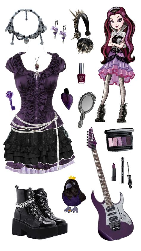 raven queen ever after high inspired outfit Raven Ever After High Costume, Ever After High Characters Outfits, Halloween Costumes Ever After High, Raven Queen Outfit Ideas, Eah Inspired Outfits, Raven Queen Inspired Outfits, Ever After High Halloween Costumes, Raven Queen Cosplay, Raven Queen Costume