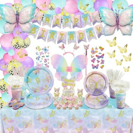 Welcome you to this enchanting butterfly birthday party! Our butterfly party decorations are alluring, charming, and delicate, creating a whimsical and enchanting atmosphere that is perfect for your little girl's special day. With its glittering and mesmerizing happy birthday balloons and sparkling butterfly wall decoration, this birthday decorations kit is sure to create a lively and festive ambiance that your little girl and her friends will love. This butterfly party supplies set is not just Butterfly Parties, Girls Art Party, Butterfly Birthday Decorations, Butterfly Baby Shower Decorations, Butterfly Party Decorations, Flower Birthday Party, Butterfly Cake Topper, Birthday Party Treats, Butterfly Birthday Party