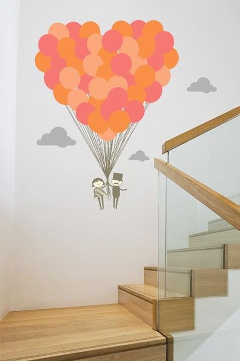 Love balloon wall art Balloon Painting, Love Balloon, Mural Wall, Balloon Wall, Wall Paint, Wall Murals, Wall Painting, Baby Mobile, Balloons