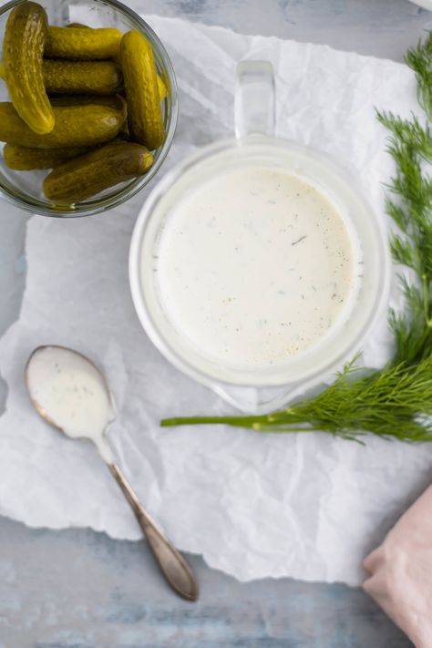 Dill Pickle Ranch is the dressing you didn't know you needed. Packed full of chopped dill pickles and pickle juice, this dressing will be delicious on all your summer salads. Dill Pickle Ranch, Dill Ranch Dressing, Pickle Juice Recipe, Pickle Ranch, Homemade Buttermilk Ranch Dressing, Pickle Dressing, Homemade Buttermilk Ranch, Buttermilk Ranch Dressing, Dill Dressing