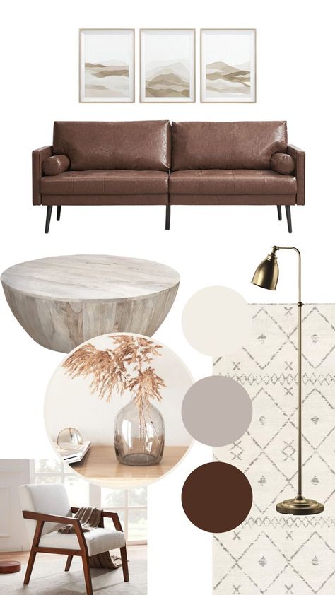 Brown Couch Mood Board, Chocolate Brown Couch, Living Room Mood Board, Room Mood Board, Vibe Mood, Brown Sofa Living Room, Brown Leather Chairs, Luxury Sofa Design, Brown Couch