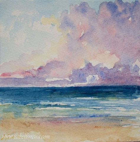 Watercolor Sky, Watercolor Ocean, Watercolour Inspiration, Beach Watercolor, 수채화 그림, Watercolor Artists, Lukisan Cat Air, Contemporary Abstract Art, Ocean Painting