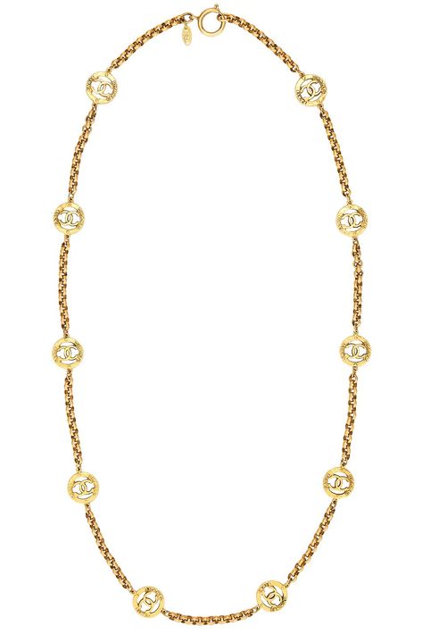 FWRD Renew Chanel Coco Mark Necklace in Gold | FWRD France Spring, Luxury Items, Spring Rings, Made In France, Gold Metal, Coco, Gold Tones, Chain Necklace, Chanel