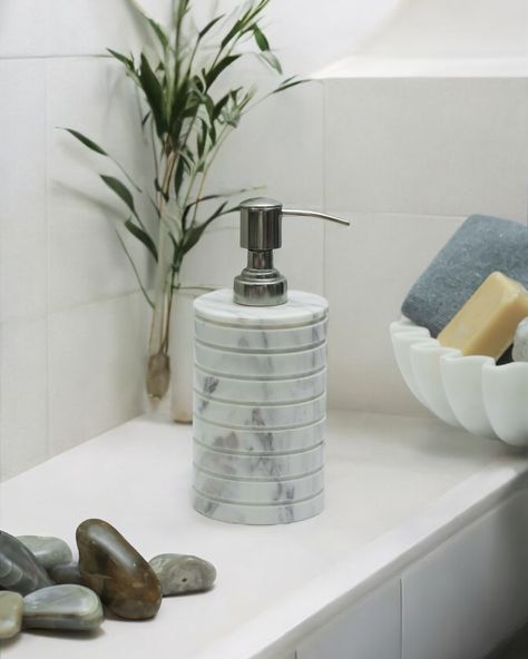 Elevate your bathroom aesthetic with our fluted Banswara Marble Soap Dispenser. Dimensions - 7” Weight - 0.95 Kgs #marbledispenser #soapdispenser #marblehandicrafts #bathroomessentials #homedecor #StoneSymmetry #banswaramarble Shop now: www.stonesymmetry.com (Marble Soap Dispenser, Bathroom essentials, Banswara Marble, Stone Symmetry, Marble handicrafts) Soap Dispenser Bathroom, Marble Soap, Bathroom Aesthetic, Marble Stone, Bathroom Essentials, Soap Dispenser, Marble, Shop Now, Soap