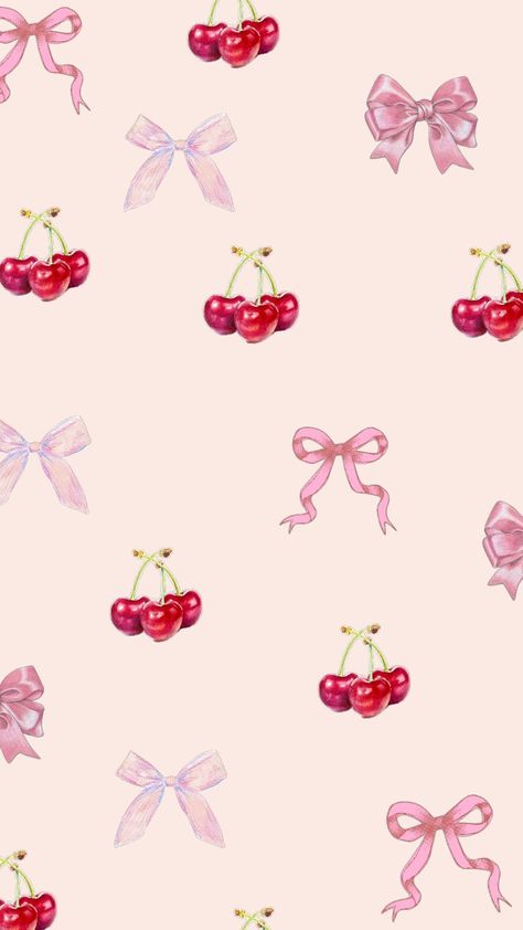 pink bow cherry wallpaper Bow Homescreen, Hello Kitty Halloween Wallpaper, Cherry Wallpaper, Y2k Background, Bow Wallpaper, Pretty Artwork, Patterns Wallpaper, Hello Kitty Halloween, Abstract Art Wallpaper