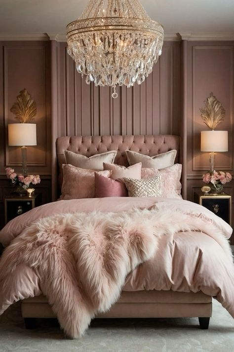 Colorful Bedroom Decor, Glam Bedroom Decor, Feminine Bedroom, Pink Bedroom Decor, Classy Bedroom, Glam Bedroom, Luxury Bedroom Master, Bedrooms Decor, Elegant Bedroom