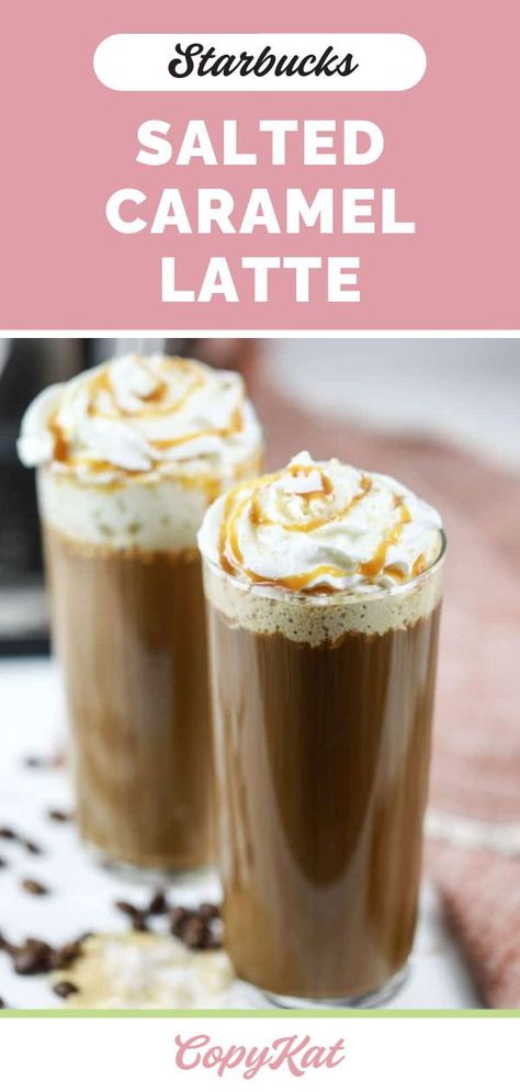 Starbucks Salted Caramel Latte is a creamy coffee drink with sweet caramel and a touch of sea salt. Get the easy copycat recipe and find out how to make the best salted caramel latte at home. Save money and make a delicious homemade espresso drink with simple ingredients. Caramel Latte Starbucks, Salted Caramel Iced Coffee, Homemade Espresso, Caramel Latte Recipe, Iced Caramel Latte, Caramel Drinks, Espresso Drink, Fancy Coffee Drinks, Salted Caramel Coffee