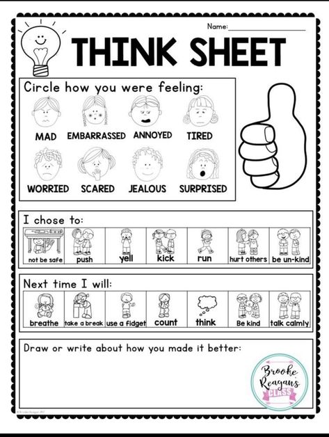 Behavior Reflection Sheet, Think Sheet, Behavior Reflection, Conscious Discipline, Responsive Classroom, Behavior Interventions, Classroom Behavior Management, Behaviour Management, Student Behavior