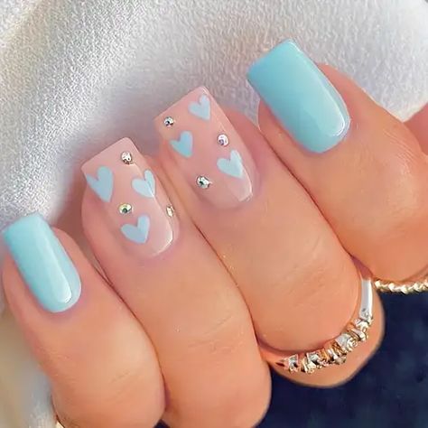 Faster shipping. Better service Press On Nails Blue, Pink Wedding Nails, Kids Nail Designs, Square Press On Nails, Heart Nail Designs, Baby Blue Nails, Cow Nails, Asian Nails, Summery Nails