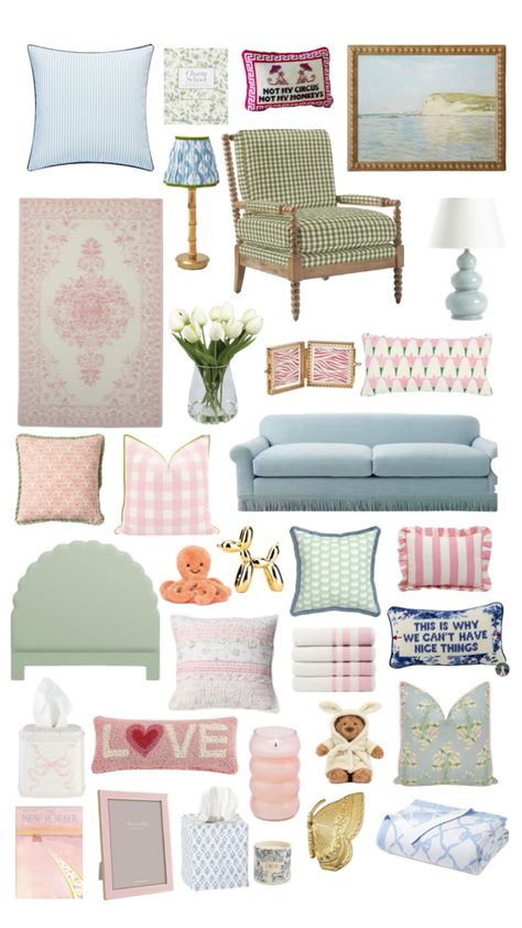 Charleston Room Aesthetic, Funky Dorm Room Ideas, Grandmillenial Style Bedrooms, Classy Dorm Room Ideas, Pink And Blue Room Aesthetic, Pink And Blue Dorm, College Apartment Room Ideas, Colorful Boho Room, Apartment Mood Board