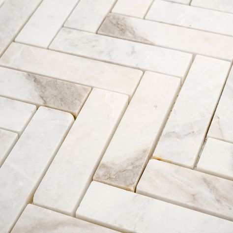 Marble Tile Sample Casablanca Gold - Honed 1"x4" Herringbone Mosaic Partial Sheet Herringbone Tile Floor Bathroom, Marble Herringbone Floor, Herringbone Tile Bathroom, Marble Herringbone Tile, Riad Tile, Black Marble Tile, Herringbone Tile Floors, Calacatta Gold Marble, Artisan Tiles