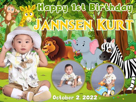 Safari Tarpaulin Design, Safari Tarpaulin Background, Safari Theme Tarpaulin Layout, Tarpaulin Ideas, Kids Birthday Themes Boys, Diy Cake Topper Printable, Birthday Tarpaulin, 3rd Birthday Party For Boy, Boy Background