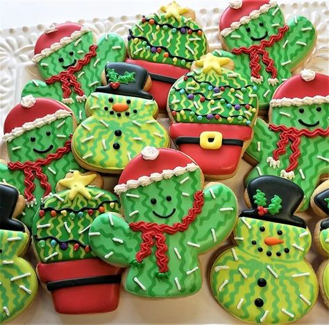 How to Decorate a Christmas Cactus – The Flour Box Christmas Party Dips, Succulent Cookies, Cactus Dessert, Cactus Food, Arizona Christmas, Arizona Party, Desert Christmas, Flour Box Bakery, Cactus Cookies