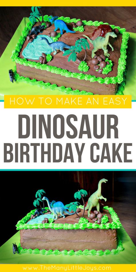 Have a dinosaur-loving birthday boy or girl? This simple-to-make dino cake requires little cake decorating skill, but is sure to make everyone roar for joy! Dinosaur Birthday Cake, Make A Dinosaur, Fest Mad, Dino Cake, Dinosaur Birthday Cakes, Dinosaur Themed Birthday Party, Dino Birthday Party, Dinosaur Cake, Dino Birthday