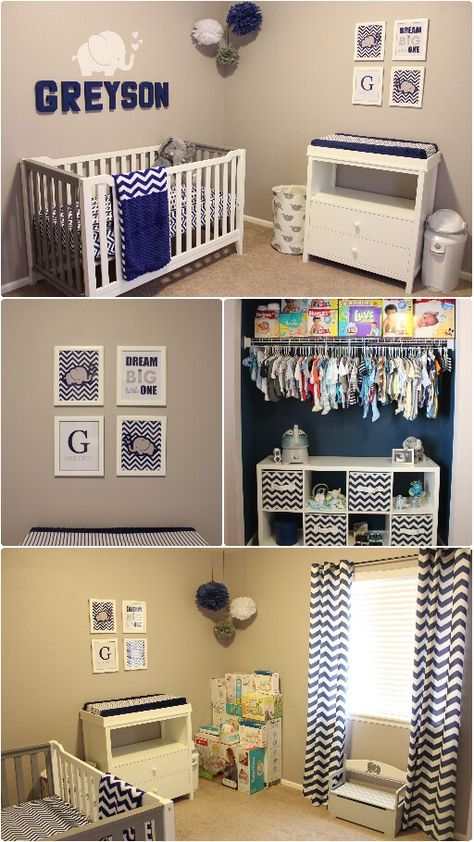 Greyson's Nursery  Navy Blue, gray, elephant, chevron themed Baby Boy Nursery Blue And Gray, Navy Blue Nursery Boy, Baby Boy Nursery Elephant Theme, Elephant Nursery Boy, Nursery Navy Blue, Blue Elephant Nursery, Baby Boy Elephant Nursery, Navy Nursery Boy, Elephant Themed Nursery