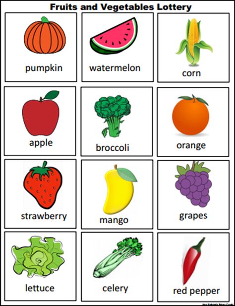 Fruits and vegetables lottery ~ Lotería de frutas y verduras en inglés Shapes Preschool Printables, Ingles Kids, Basic Vocabulary, Preschool Garden, Learning English For Kids, Flashcards For Kids, English Worksheets For Kids, Kids English, Kindergarten First Day