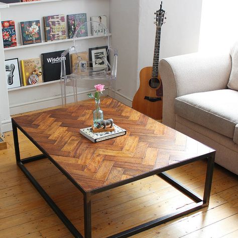 Floor Coffee Table, Reclaimed Parquet Flooring, Parquet Floor, Artisan Furniture, Reclaimed Wood Coffee Table, Floor Table, Diy Coffee Table, Parquet Flooring, Decorating Coffee Tables