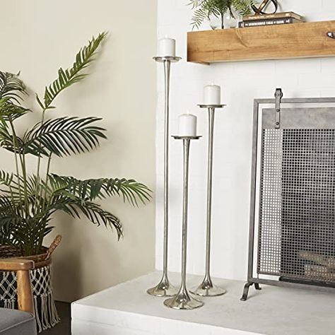 Deco 79 38037 Tall Metallic Silver Candle Holders (Set of 3), 27" x 32" x 40" Deco 79 Floor Pillar Candle Holders, Floor Standing Candle Holders, Tall Candle Holder, Metal Candle Stand, Wooden Candle Stand, Silver Candle Holders, Floor Candle Holders, Floor Candle, Tall Candle Holders