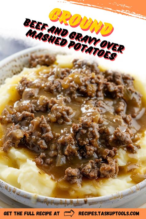 Savor the ultimate comfort food with our Ground Beef and Gravy Over Mashed Potatoes recipe! This hearty dish combines juicy ground beef in a rich, velvety gravy, served over fluffy mashed potatoes for a perfect blend of flavor and texture. It's easy to make, utterly delicious, and sure to bring everyone to the table. Perfect for family dinners, cozy nights in, or special occasions. Check out our step-by-step guide on how to prepare this delectable meal. Your tast Ground Beef Gravy, Ground Beef And Gravy, Beef And Gravy, Hamburger Gravy, Over Mashed Potatoes, Fluffy Mashed Potatoes, Mashed Potatoes Recipe, Beef Gravy, Leftover Mashed Potatoes