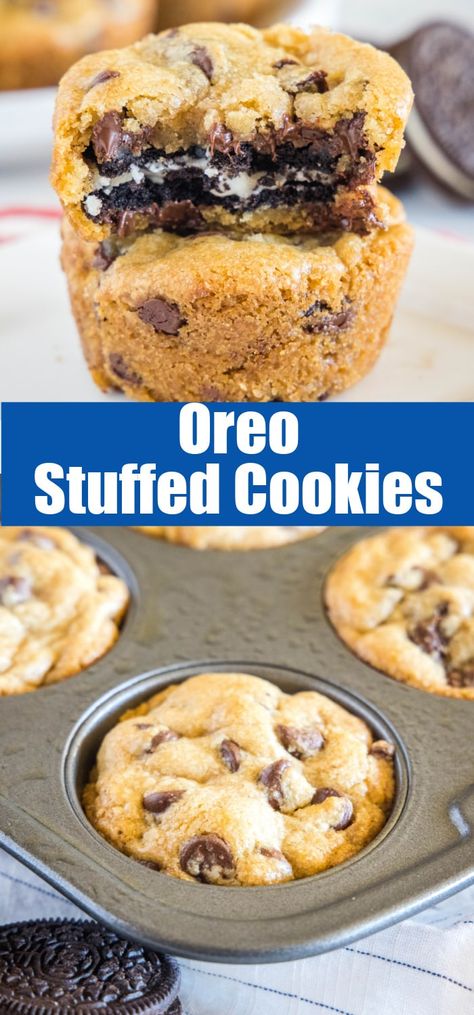 Oreo Stuffed Cookies, Nestle Chocolate Chip Cookies, Stuffed Chocolate Chip Cookies, Oreo Cookie Recipes, Oreo Stuffed Chocolate Chip Cookies, Stuffed Cookies, Oreo Recipes, Filled Cookies, Oreo Cookie