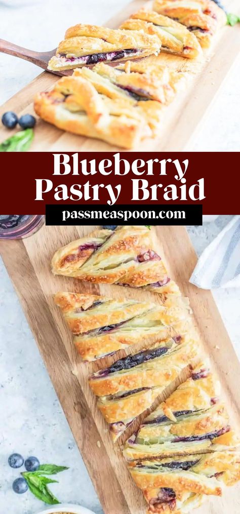 This blueberry pastry braid looks impressive but it’s surprisingly simple to make! Enjoy this for dessert or serve it for brunch! This sweet treat will be a hit. Plum Pastry, Blueberry Pastry, Pastry Braid, Braid Looks, Puff Dessert, Almond Pastry, Puff Pastry Desserts, Breakfast Recipes Sweet, Blueberry Desserts