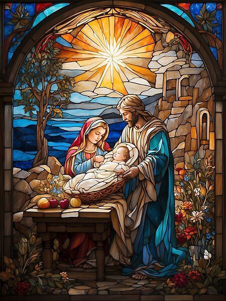 Stained Glass Christian elegance! Our nativity artwork, perfect for shirts and decor, beautifully depicts the birth of Jesus. Embrace the spirit of Christianity through this timeless and inspiring piece. Catholic Church Stained Glass, Painting On Glass Windows, Stained Glass Windows Church, Stain Glass Window Art, Religious Photos, Jesus Christ Painting, Stained Glass Church, Jesus Christ Artwork, Glass Window Art