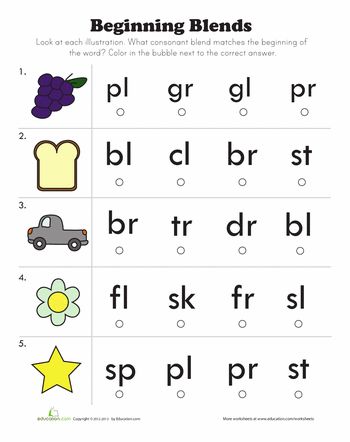 Worksheets: Beginning Consonant Blends; LOVE Education.com-- FREE worksheets! Blend Words Worksheets, Consonant Blends Worksheets, Beginning Blends, Phonics Blends, Letter Blends, Blends Worksheets, Blends And Digraphs, Blending Sounds, Consonant Blends