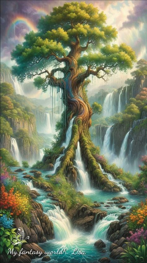 Willow Tree Fantasy Art, Trees Art Drawing, Ancient Atlantis, Fairy Background, Miracle Tree, Summer Tree, Fantasy Tree, Magical Tree, Summer Trees