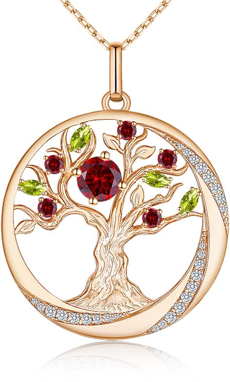 PRICES MAY VARY. ❤【925 STERLING SILVER TREE OF LIFE NECKLACE】Rose gold tree of life necklace gifts for women girls, with 1 Ct premium AAAAA january garnet zirconia birthstone. The best pendant necklace jewelry gifts for women teen girl mom wife grandma daughter sister from daughter son husband boyfriend in Christmas valentines day mothers day birthday. ❤【UNIQUE DESIGN】Original design by JD&P in California.The design elements of this pendant necklace include the sun, the moon, the tree of life, t Unique Diamond Necklace, Grandma Birthday Gifts, Jewel Drawing, January Birthstone Necklace, October Birthstone Necklace, Tree Of Life Jewelry, Trending Necklaces, Gold Tree, Tree Of Life Necklace