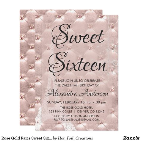 Rose Gold Paris Sweet Sixteen Birthday Party Card Paris Sweet 16, Paris Themed Birthday Party, Paris Baby Shower, Sweet 16 Birthday Party, Sweet Sixteen Birthday, Sweet 16 Invitations, 16th Birthday Party, Sweet 16 Birthday, Baby Shower Invites For Girl