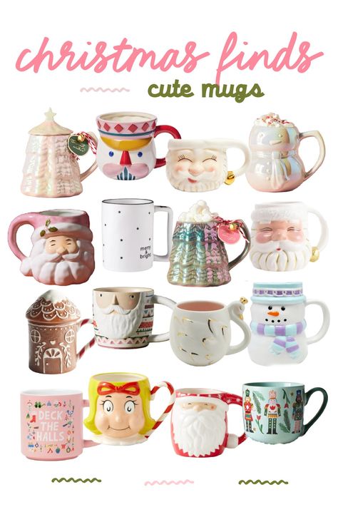 Christmas Mug Collection, At Home Christmas Mugs, Display Christmas Mugs, Xmas Mug Gift Ideas, Christmas Mug Exchange Ideas, Christmas Mug Decor, Coffee Mug Gift Ideas Filled Diy Christmas, Vintage Christmas Mugs, Cute Christmas Mugs