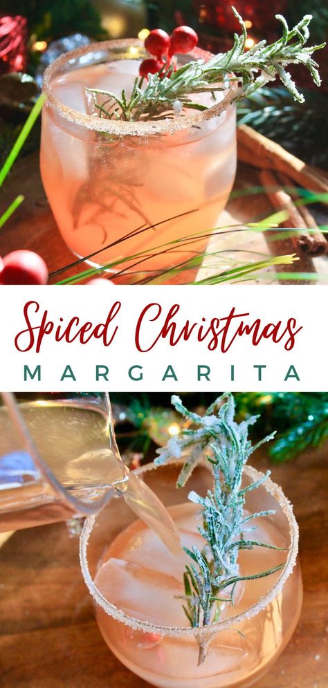 Easy refreshing Christmas margarita a cocktail with cranberry juice silver tequila and spiced ginger syrup perfect Cocktail for the holidays or holiday party Margarita Christmas, Holiday Margaritas, Christmas Margarita, Cocktails Margarita, Cranberry Margarita, Drink Garnishing, Cinnamon Syrup, Easy Cocktail, Tequila Drinks