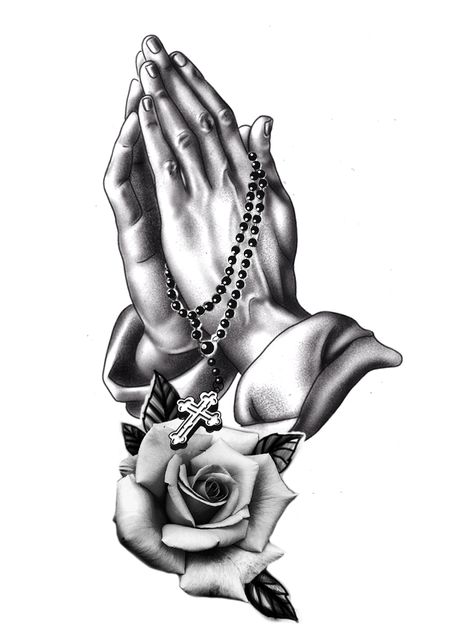 Praying Hands Rose Dove Tattoo, Cross And Praying Hands Tattoo Design, Rosary And Rose Tattoo, Prayer Hands Tattoo For Men, Gods Hands Tattoo, Tattoo Ideas Jesus, Athena Tattoos, Forearm Wing Tattoo, Prayer Hands Tattoo