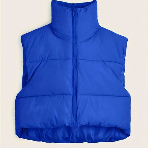 Royal Blue Cropped Nwot Fits Smaller Blue Puffer Vest, Coat For Fall, Thermal Vest, Sleeveless Puffer, Zip Up Vest, Blue Puffer, Winter Vest, Vest Coat, Outerwear Vest