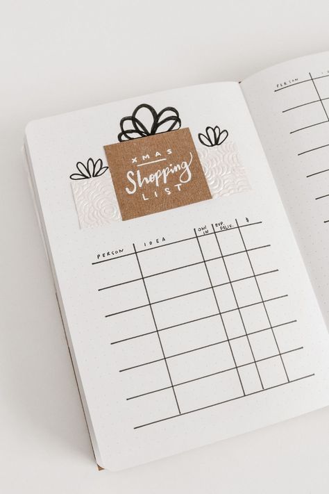 Bujo Gift List, Shopping Journal Ideas, Bujo Shopping List, Bujo Christmas Gift List, Bullet Journal Shopping List, Bullet Journal Christmas Gift List, Bullet Journal Gift List, Christmas List Bullet Journal, Volleyball Journal