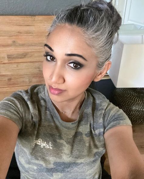 A desi girl’s grey hair transition on Instagram: "#silverhair #silverhairdontcare #silverfox #grayhair #greyhair #grombre #greyhighlights #grayhighlights #greyhairtransition #grayhairtransition #whitehair #whitehairtransition #silversisters #womenenpoweringwomen #gogrombre #grombrehair #silverfox #youngandgrey #greymovement #greyisthenewblonde #grayhairinfluencer #greymovement #goinggray #gray #grayonpurpose #goinggrayjourney #grayandfree #grayvolution #greyvolution #ditch the dye" Grey Hair Transition, Grey Transition, Going Gray Gracefully, Cultural Beauty, Gray Hairstyles, Outer Limits, Grey Highlights, Hair Transition, Going Grey