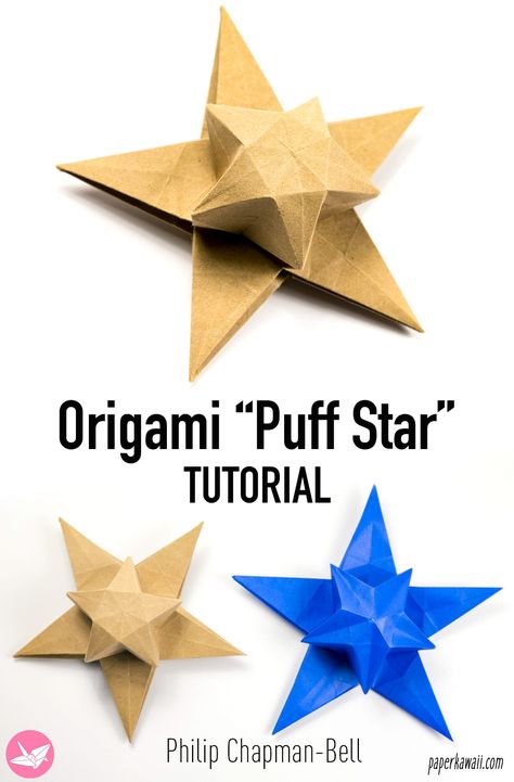 origami-puff-star-tutorial-paper-kawaii-pin Paper Origami Stars, Origami Star, Oragami Star, How To Make An Oragami Star Step By Step, Origami White, Paper Craft Tools, Origami Artist, 3d Star, Scoring Tool