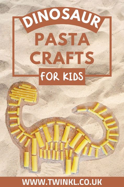 Pasta Crafts For Kids, Pasta Skeleton, Craft Dinosaur, Dinosaur Crafts Kids, Quick Kids Crafts, Fossils Activities, Dinosaur Crafts Preschool, Dinosaur Template, Pasta Crafts