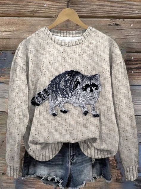 Moonhoar Cute Womens Clothes, Raccoon Sweater, Best White Elephant Gifts, Winter Sweater Outfits, Animal Clothing, Comfort Clothes, Women's Sweaters, Letter T, White Elephant