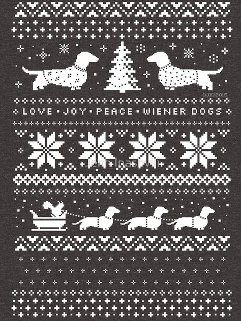 Dachshunds Christmas Sweater Pattern by ShortCoffee Fairisle Patterns, Christmas Sweater Pattern, Fair Isle Chart, Dachshund Pattern, Dachshund Christmas, Fair Isle Knitting, Knit Stitch Patterns, Tapestry Crochet, Knitting Charts