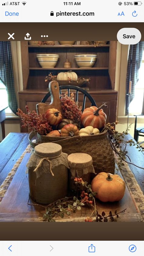 Primitive Fall Table Decor, Fall Basket Decor, Gail Reeder, Country Fall Decor, Autumn Bedroom, Fall Fireplace Decor, Primitive Fall Decor, Primitive Autumn, Diy Fall Decor